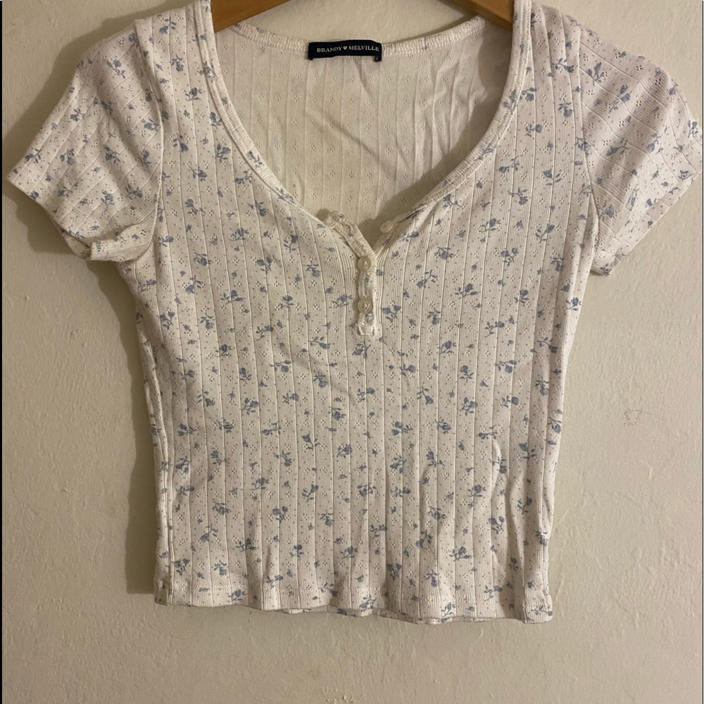 Brandy Melville Blue Floral Button Top (fits sizes xs/s)
